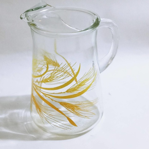 Vintage Golden Wheat Pitcher Orange Yellow Heavy Glass (shelf) - Picture 1 of 6